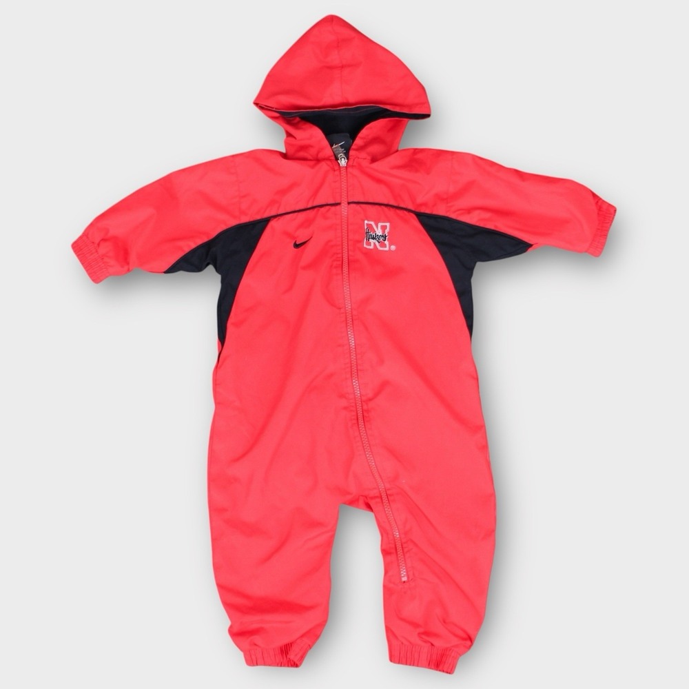 Vintage Nike Team Nebraska Huskers Baby Hooded Windbreaker Suit Red Black 18M